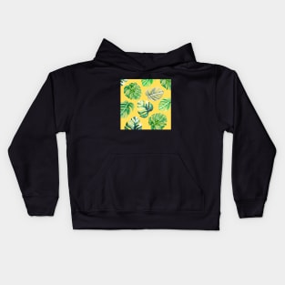 Green leaf design with yellow background Kids Hoodie